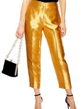 Topshop Metallic Gold Cropped Straight-Leg Pants